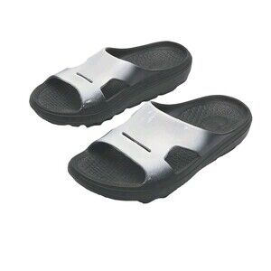 Spenco Orthotic Sandal Shoe Slide Black White Women Sz 9 Men Sz 8 Rubber Slip-On
